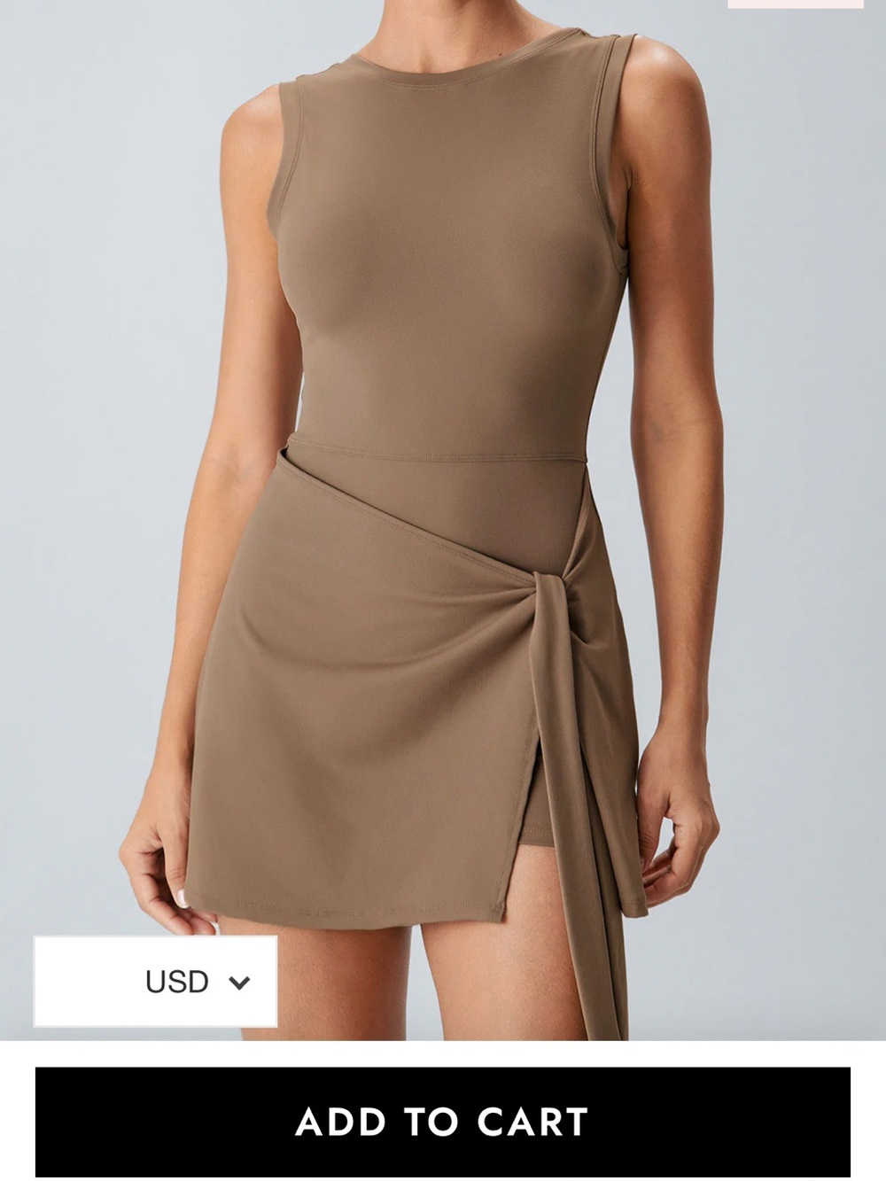 Sleeveless Tie waist Mini Dress in Taupe Brown Athletic
